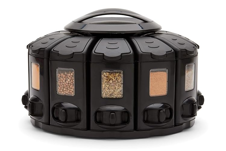 Kitchen Art Select-A-Spice Auto-Measure Pro Carousel 12 Compartments Spice Rack, Black 9.5 x 9.5 x 6.5 inches - Select-A-Spice Pro, Black