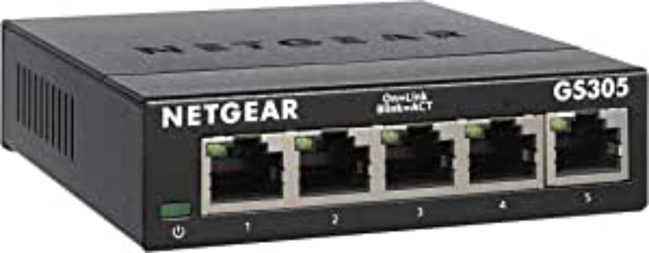 NETGEAR 5-Port Gigabit Ethernet Unmanaged Switch (GS305) - Home Network Hub, Office Ethernet Splitter, Plug-and-Play, Silent Operation, Desktop or Wall Mount