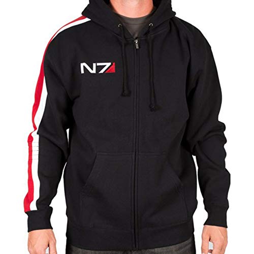 SpazeUp Men's N7 Jacket Mass 3 Commander Shepard Costume Cosplay Black Biker Hoodie - X-Large - N7 Fleece Hoodie