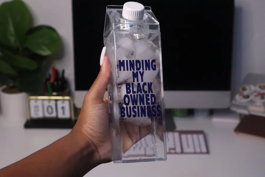Minding My Black Owned Business Clear Acrylic Milk Carton Water Bottle