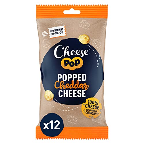 Cheesepop Cheddar, 100% Käse …Überraschend Knusprig & Luftig! 12er Pack (12x20g) - high in Protein, Source of Calcium, Vegetarian, Gluten free, no Carbs, no Preservatives, no Coloring, Keto Friendly! - Cheddar - 12x20g