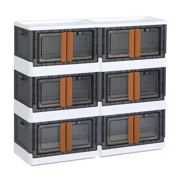 Storage Cabinet - Storage Containers, Plastic Shelves Organizer, Folding Storage Box, Collapsible Totes For Storage, 8.4 Gal Clear Storage Bins, Stackable Under Bed Storage Container, 6 Pack Bookshelf - White 8.4 Gal - 6 Pack