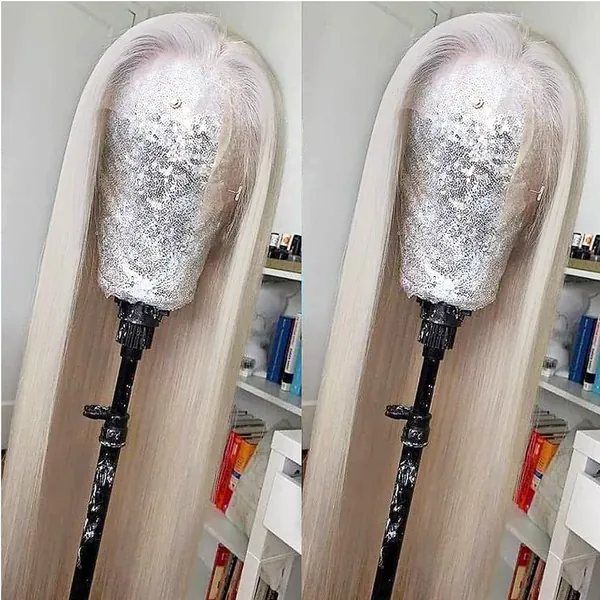 Missyvan White Hair Color Lace Front Wig Long Straight Hair Wigs Platinum Blonde Heat Resistant Fiber Hair Synthetic Lace Front Wigs for Fashion Women - B-White