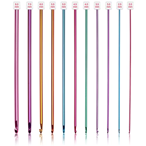 Coopay Long Crochet Hook Set, 11pcs Tunisian Multicolor Afghan Crochet Needles for Crocheting, 2mm(B)-8mm(L), Great Knitting & Crochet Supplies Tool for Beginner, Crocheter & Knitter - Colorful Metal Hook