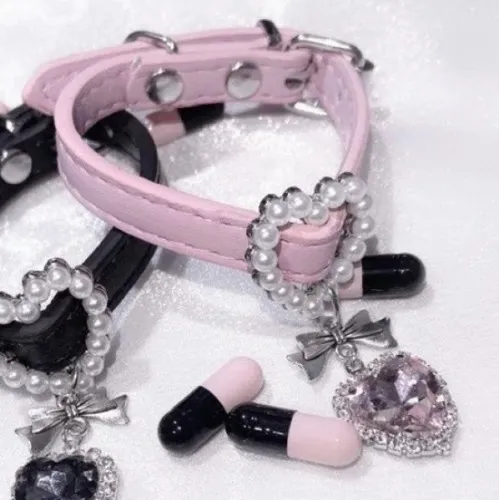 2023 Korean Fashion Sweet Crystal Pearl Love Heart Charms Bracelet for Women Girl Y2K Pink Black Leather Bangle Harajuku Jewelry - AliExpress 