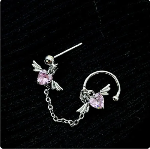 Punk Gothic Black Crystal Heart Cross Chain Ear Cuff for Men Women Hip Hop Metal Cross Ear Clip On Earrings Egirl Jewelry Gift - AliExpress 