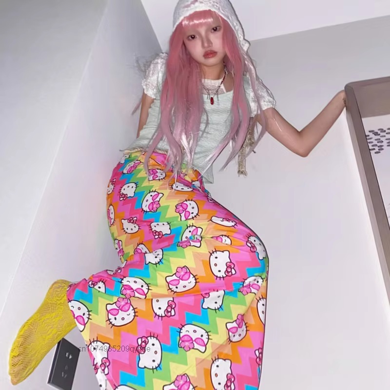 Sanrio Hello Kitty Long Skirt Trumpet Skirts Women Skirt Summer Y2K Fashion Casual Fashion Lace-Up Slim High Waist Skirts Gift - AliExpress 26