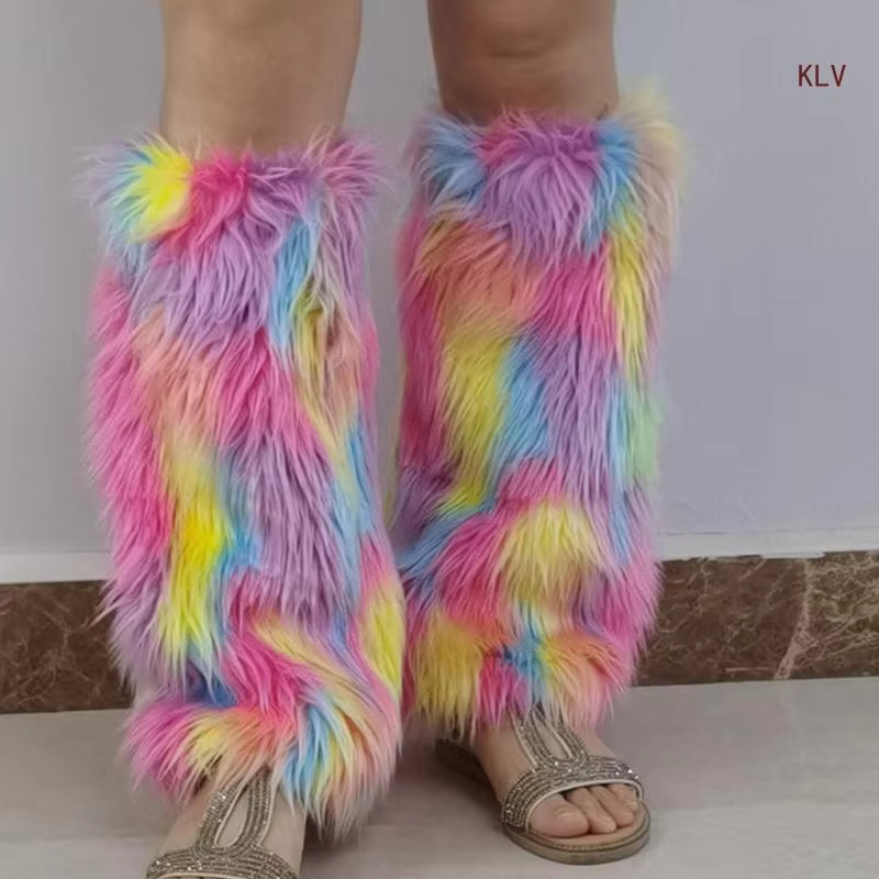 Women Girls Japanese Punk Plush Leg Warmer Socks Winter Warm Vintage Colorful Fuzzy Boot Gaiters Knee Length Leg Cover - AliExpress 200574005