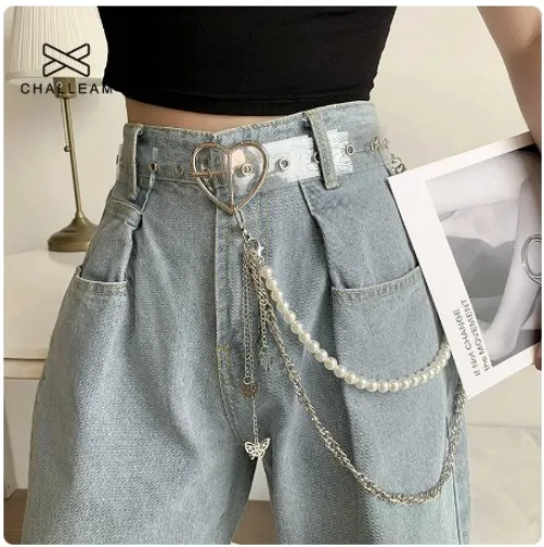 Butterfly Pearl Chain For Pant Hip Hop Punk Silver Metal Key Chain Belts On Jeans Resin PVC Heart Transparent Belt Keychain x273 - AliExpress 
