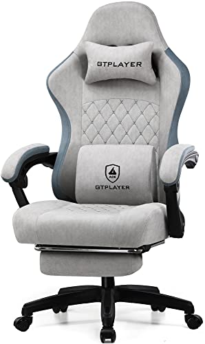 GTPLAYER Gaming Chair with Footrest Fabric Office Chair with Pocket Spring Cushion and Linkage Armrests, High Back Ergonomic Computer Chair with Lumbar Support Task Chair (Gray) - Grey
