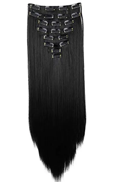 CAISHA XXL 20" Long 8 Pieces Set Clip In Extensions Hair Extension Synthetic Fiber Hairpiece Straight Black CES100