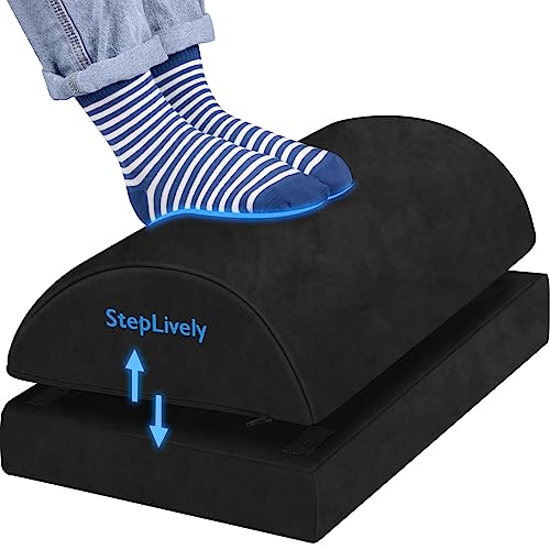 StepLively Foot Rest for Under Desk at Work, Comfortable Foot Stool with 2 Adjustable Heights, Footrest with Washable Cover, for Back & Hip Pain Relief, Suitable for Office, Home, Car, Black, X-Large - Black - X-Large