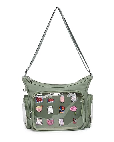 Canvas Crossbody Shoulder Bag with Pins Display 