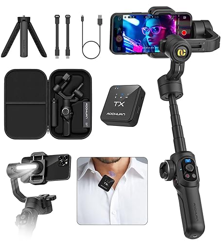 S2 Pro Smartphone Gimbal Stabilizer w/Wireless Lavalier Microphone
