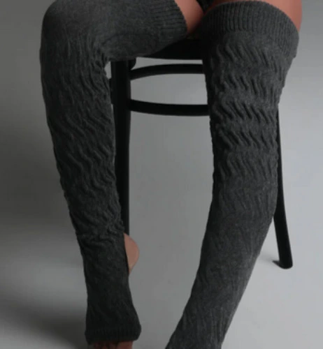 Throne Aliyawill Womens Cable Knit Leg Warmers Charcoal Super Long 9332