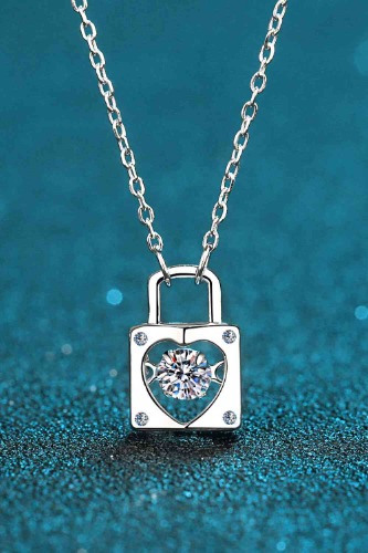 Adored Moissanite Lock Pendant Necklace - Silver / One Size
