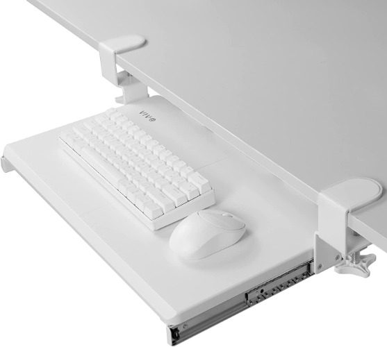 VIVO Small Keyboard Tray, Under Desk Pull Out with Extra Sturdy C Clamp Mount System, 20 (26 Including Clamps) x 11 inch Slide-Out Computer Platform Drawer, White, MOUNT-KB05ES-W - 20 inch White