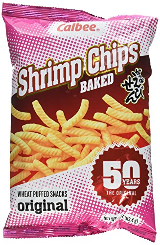 Calbee Shrimp Chips (Original, 4.0 oz) | Japanese Chips Made With Real Wild-Caught Shrimp & Baked To Crunchy Perfection | Indulge In Irresistible Shrimp Flavoured Chips (6 Pack) - Original - 4 Ounce (Pack of 6)