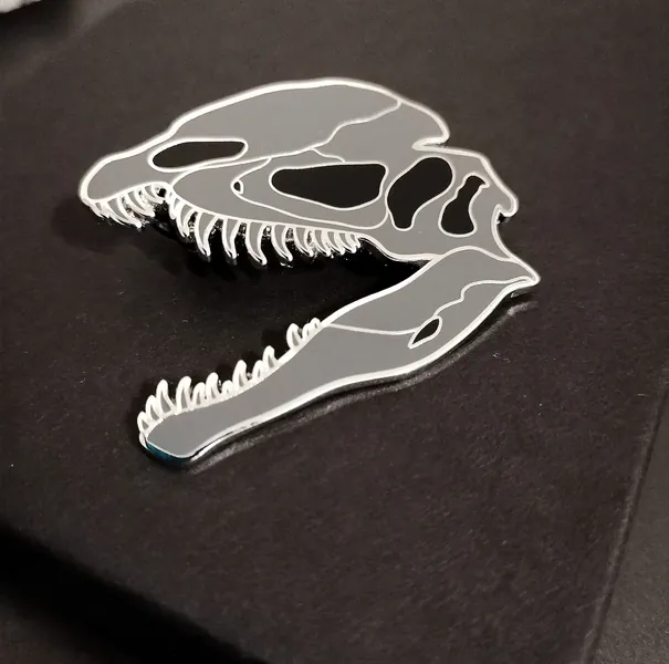 Dilophosaurus - Grey - Hard Enamel Pin - Lapel Pin - Dinosaur Skull