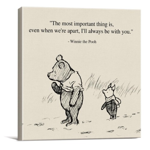 Classic Winnie the Pooh Wall Art Decor Retro I'll Always Be with You Quotes Sayings Canvas Painting Pictures Framed Print Sign Artwork Ready to Hang (8x8 Inches)