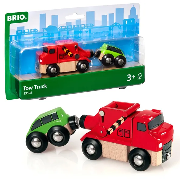 BRIO World 33528 - Trusty Tow Truck - Wooden Toy Train Accessory for Kids Ages 3 and Up - 