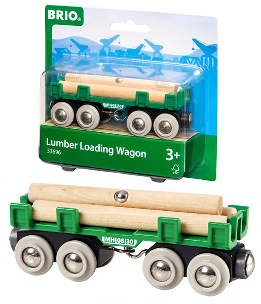 BRIO World - 33696 Lumber Loading Wagon | 4 Piece Train Toy for Kids Ages 3 and Up - Red - Loading Wagon