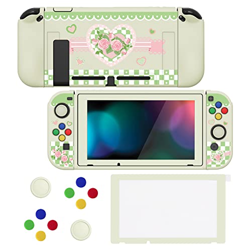 PlayVital ZealProtect Soft Protective Case for Nintendo Switch, Flexible Cover Protector for Switch with Screen Protector & Thumb Grip Caps & ABXY Direction Button Caps - Shabby Chic Rose - Shabby Chic Rose