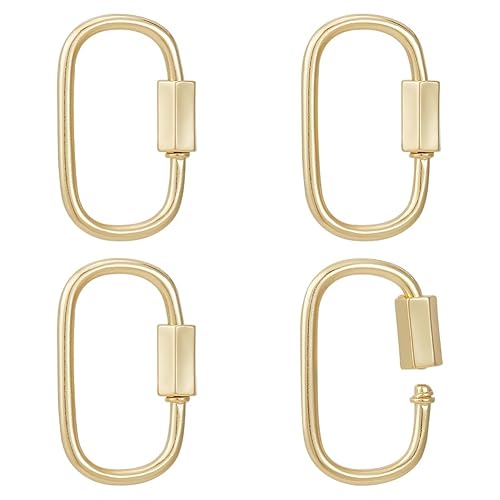 UNICRAFTALE 5pcs Real 18K Gold Screw Keychain Carabiner Lock Clasps Metal Oval Screw Locking Clasp Clip Hook Quick Link for Jewelry Making Pendant Keyrings Handbag Accessory