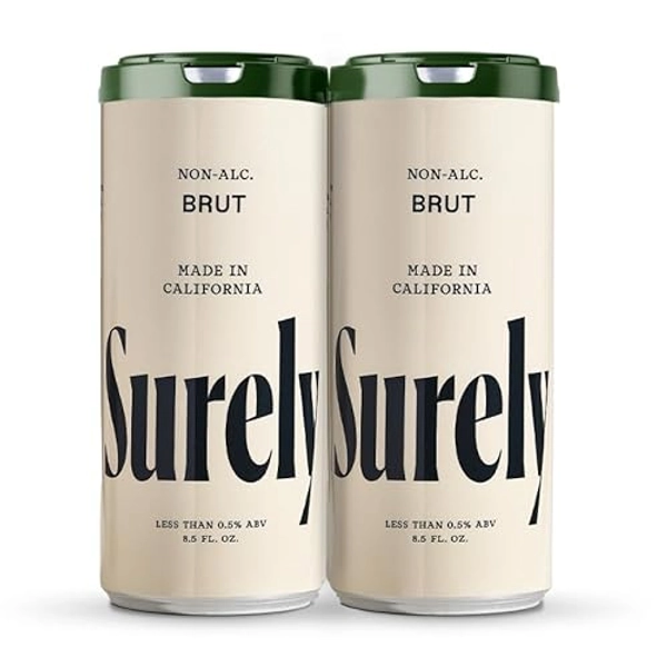 Surely Non Alcoholic Wine, Alcohol-Removed California Sparkling Brut, De-alcoholized White Wine, 5g Sugar, 25 Calories, Low Calorie, Low Sugar, Ready to Drink Mocktail, Pack of 4 (8.5 fl oz per can)