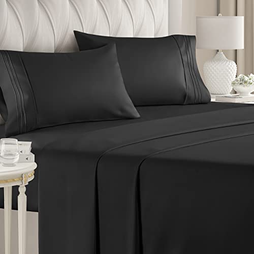 Queen Size 4 Piece Sheet Set - Comfy Breathable & Cooling Sheets - Hotel Luxury Bed Sheets for Women & Men - Deep Pockets, Easy-Fit, Extra Soft & Wrinkle Free Sheets - Black Oeko-Tex Bed Sheet Set - 24 - Black - Queen
