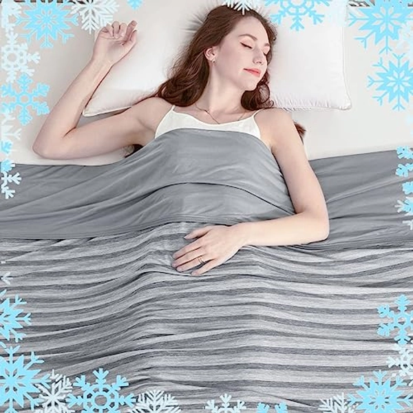 Ailemei Direct Cooling Throw Blanket for Hot Sleepers,Double Sided Cold Effect, Lightweight Breathable Summer Blanket for Couch, Transfer Heat to Keep Body Cool Night Sweats,50"x70" - Grey Stripe - Throw XL 50"x70"
