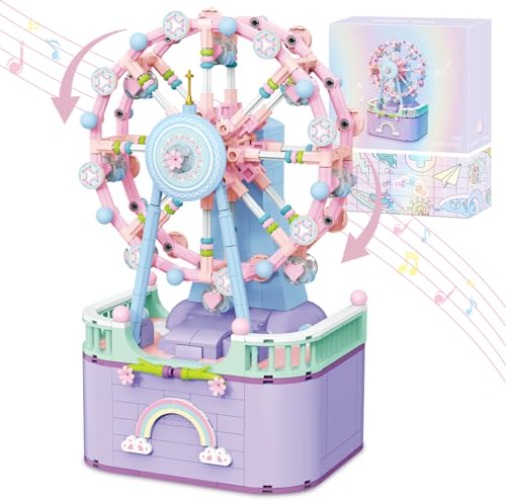 R HOME STORE Music Box Building Toys, Rotating Ferris Wheel DIY Building Block for Girls and Boys 6-12 Years Old, 710 pcs, Christmas and Birthday Gifts for Adults and Aged 8 9 10 11 12 Kids - Carousel