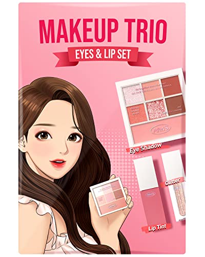 AMTS x True Beauty Makeup Edition - Some Love Makeup 3 Set (7colors Eyeshadows + Liquid Glitter + Lip stain tint) | Matte Shimmer Pearls Shades, Highly Pigmented, Pink Gold Set - True Beauty Set (Some Love)