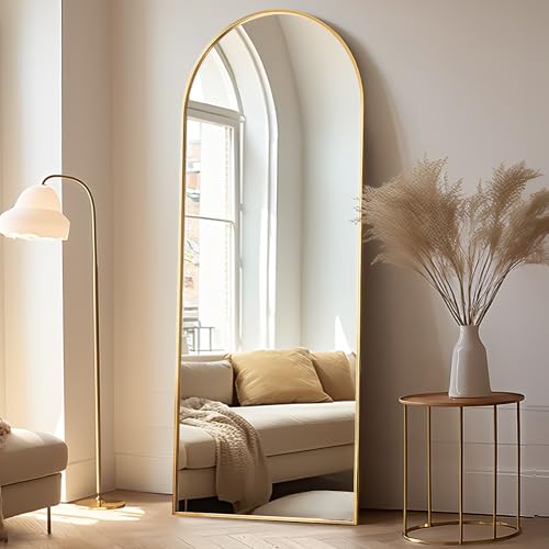 Rowjut Floor Mirror Arched Full Length Mirror, Mirror Full Length Standing Hanging or Leaning Against Wall, 58"x18" Large Full Body Mirror Wall Mounted Mirror for Bedroom Living Room, Gold - Gold-mediun