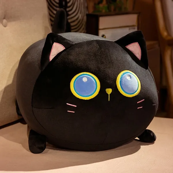 Kawaii Chubby Cat Plush Pillow | Black / 35cm