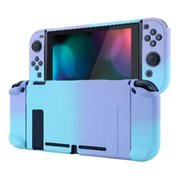eXtremeRate PlayVital Back Cover for Nintendo Switch Console, NS Joycon Handheld Controller Separable Protector Hard Shell, Soft Touch Protective Case for Nintendo Switch - Gradient Violet Blue