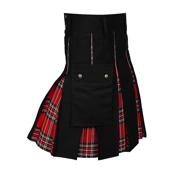 Men's Fashion Scottish Style Plaid Contrast Color Pocket Pleated Skirt Traditional Plaid Belt Pleated Scottish Tartan Skirt