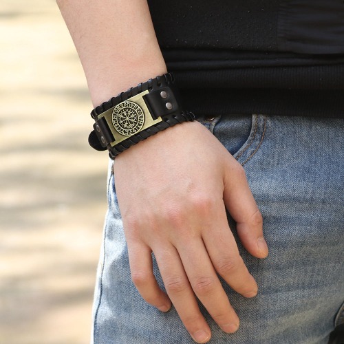Viking PU Leather Bracelet - Black/Gold
