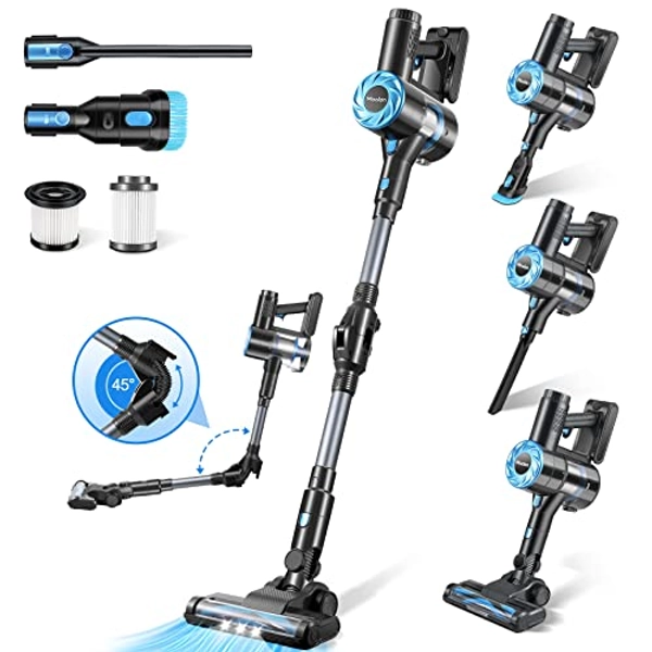 Moolan Cordless Vacuum Cleaner,380W Stick Vacuum with 28Kpa Suction,6-in-1 Rechargeable Vacuum,45mins Max,Lightweight Bagless Vacuum with LED Headlights for Hardwood Floor Low-Pile Carpet Pet Hair