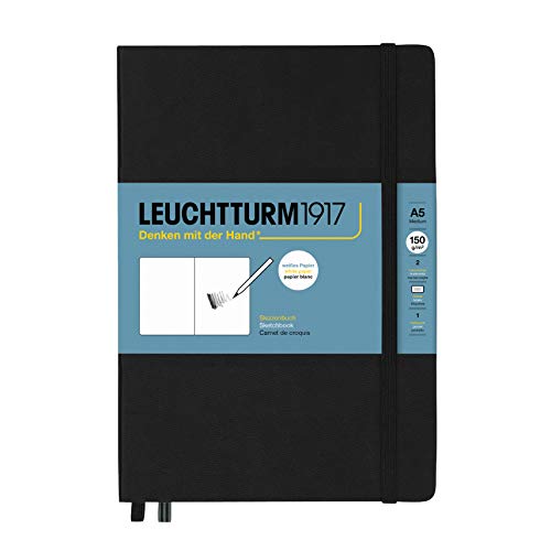 Leuchtturm1917 - Medium A5 Hardcover Sketchbook (Black) - 112 Pages of 150g/m² Paper - Medium - Black