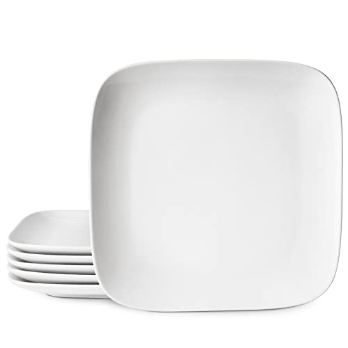 DOWAN 10.6" Square Dinner Plates Set of 6 - Ceramic White 