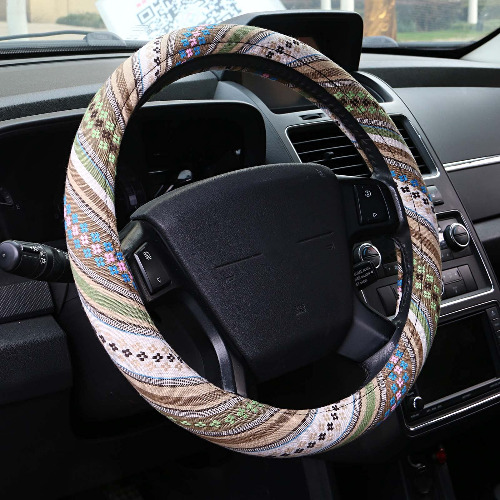 AOTOMIO Bohemian Steering Wheel Cover 15 Inches Beige Baja Blanket Enthic Car Steering Wheel Cover Unverisal Fit for Women - Beige