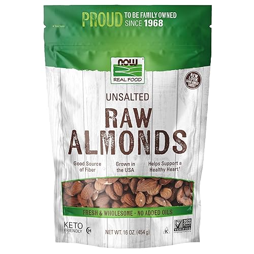 NOW Foods, Almonds, Raw and Unsalted, Source of Protein, Grown in the USA, 16-Ounce (Packaging May Vary) - 1 Pound (Pack of 1)