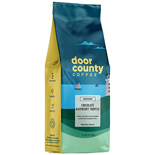 Door County Coffee - Chocolate Raspberry Truffle, Chocolate Raspberry Truffle Flavored Ground Coffee - Medium Roast, 10 oz Bag - Ground Bean Bag - Chocolate Raspberry Truffle - 10 Ounce (Pack of 1)