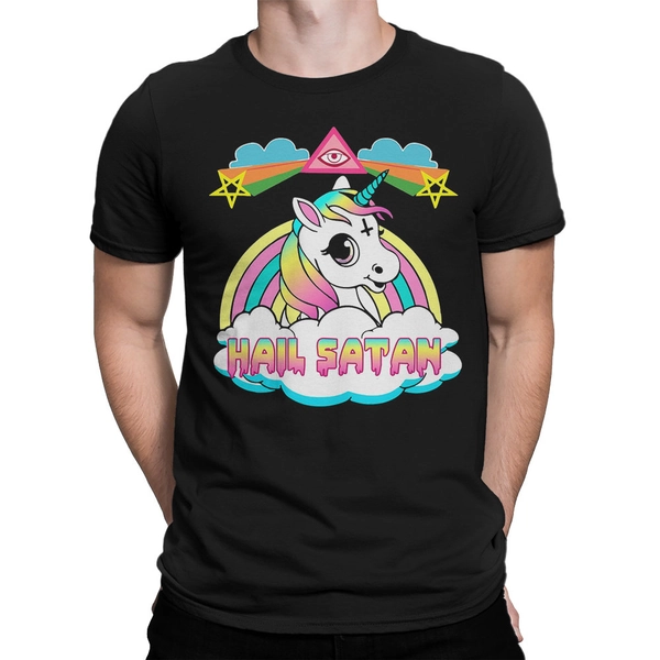 Hail Satan Rainbow Unicorn Funny T-Shirt, Men&#39;s and Women&#39;s Sizes (bf-265)