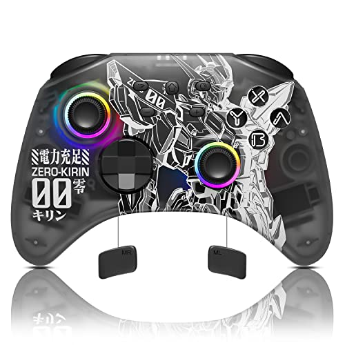 Black Wireless Switch Controller for Nintendo Switch/OLED/Lite Steam Deck, Mytrix Pro Controller with Turbo, Motion, Vibration, Wake-Up, Headphone Jack and Dynamic Joystick RGB Lighting, Gaming Genshin Impact Zero-Kirin - Black