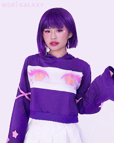 [PURPLE] Starry Eyes Hooded Crop Sweater - Mori Galaxy — Mori Galaxy