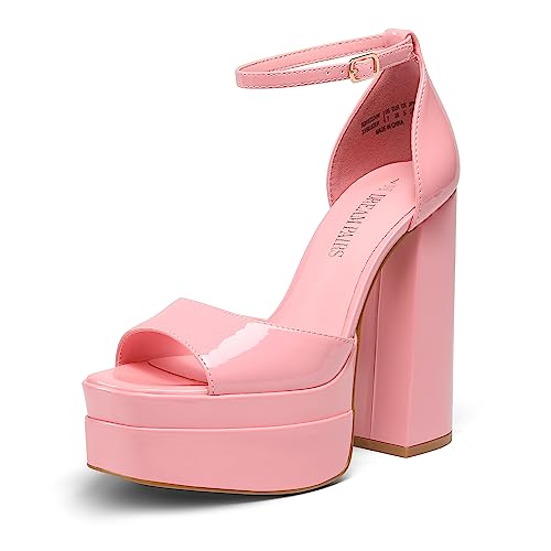 DREAM PAIRS High Heels Chunky Block Platform Heels for Women Ankle Strap Sexy Open Square Toe Heels Dressy Pumps Sandals - 9.5 - Pink-pat