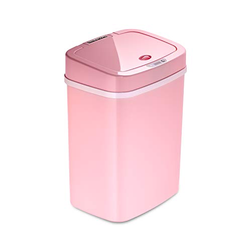 Ninestars DZT-12-5PK Bedroom or Bathroom Automatic Touchless Infrared Motion Sensor Trash Can, 3 Gal 12 L, ABS Plastic (Rectangular, Pink) Trashcan - 3 Gal - Pink