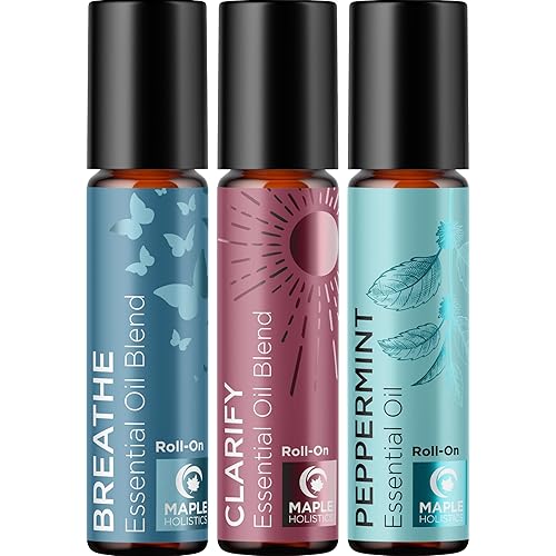 Headache Roll on Essential Oils - Aromatherapy Essential Oils Sets Variety Pack with Peppermint Clarify and Breathe Essential Oil Roll Ons - Fun & Cute Wellness Gift for Young Women Teens & Girls - Inhale - 0.33 Fl Oz (Pack of 3)